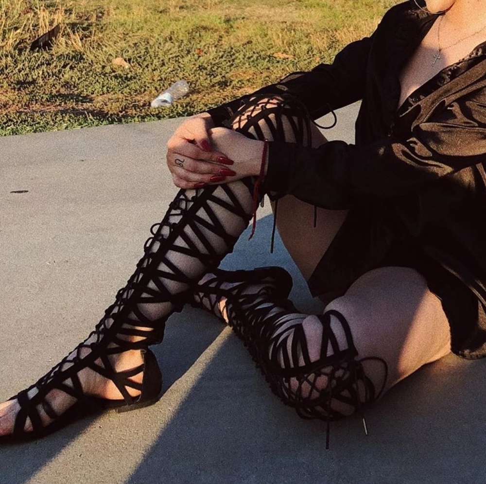Last Size 7 π€π£ Blk Over the Knee Gladiator Sanda - Picture 2 of 7